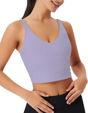 Sports Bras for Women Longline Padded Medium Support Workout Crop Tops Built in Shelf Bra Wirefree Gym Yoga Tank Top