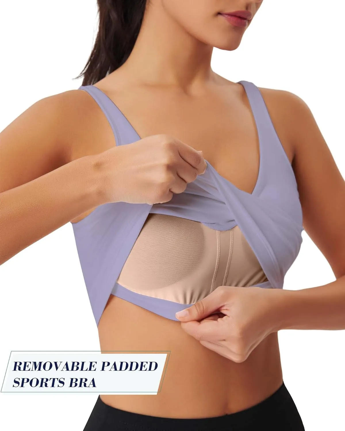 Sports Bras for Women Longline Padded Medium Support Workout Crop Tops Built in Shelf Bra Wirefree Gym Yoga Tank Top
