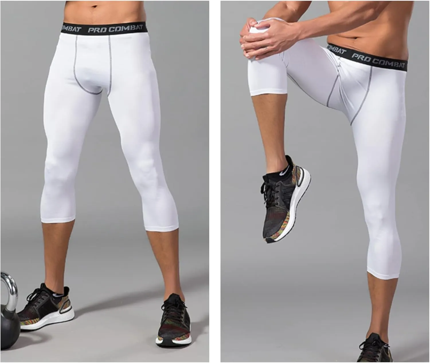 SS COLOR FISH 3 Pack 3/4 Men's Compression Pants Athletic Baselayer Workout Sports Running Legging Running Tights for Men