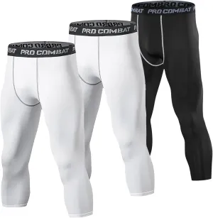 SS COLOR FISH 3 Pack 3/4 Men's Compression Pants Athletic Baselayer Workout Sports Running Legging Running Tights for Men