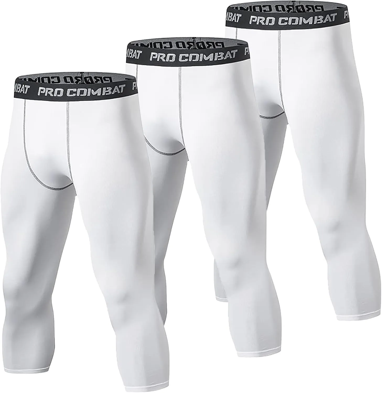 SS COLOR FISH 3 Pack 3/4 Men's Compression Pants Athletic Baselayer Workout Sports Running Legging Running Tights for Men