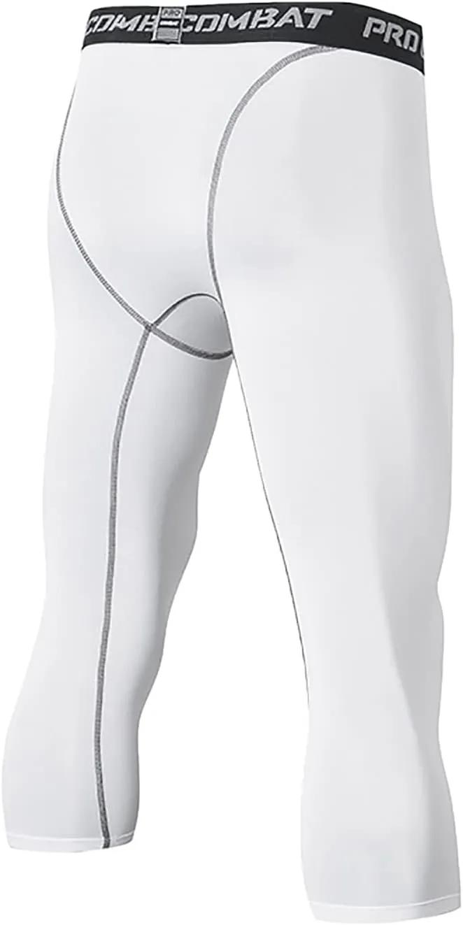 SS COLOR FISH 3 Pack 3/4 Men's Compression Pants Athletic Baselayer Workout Sports Running Legging Running Tights for Men