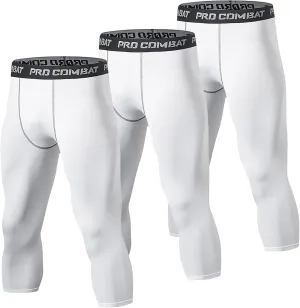 SS COLOR FISH 3 Pack 3/4 Men's Compression Pants Athletic Baselayer Workout Sports Running Legging Running Tights for Men