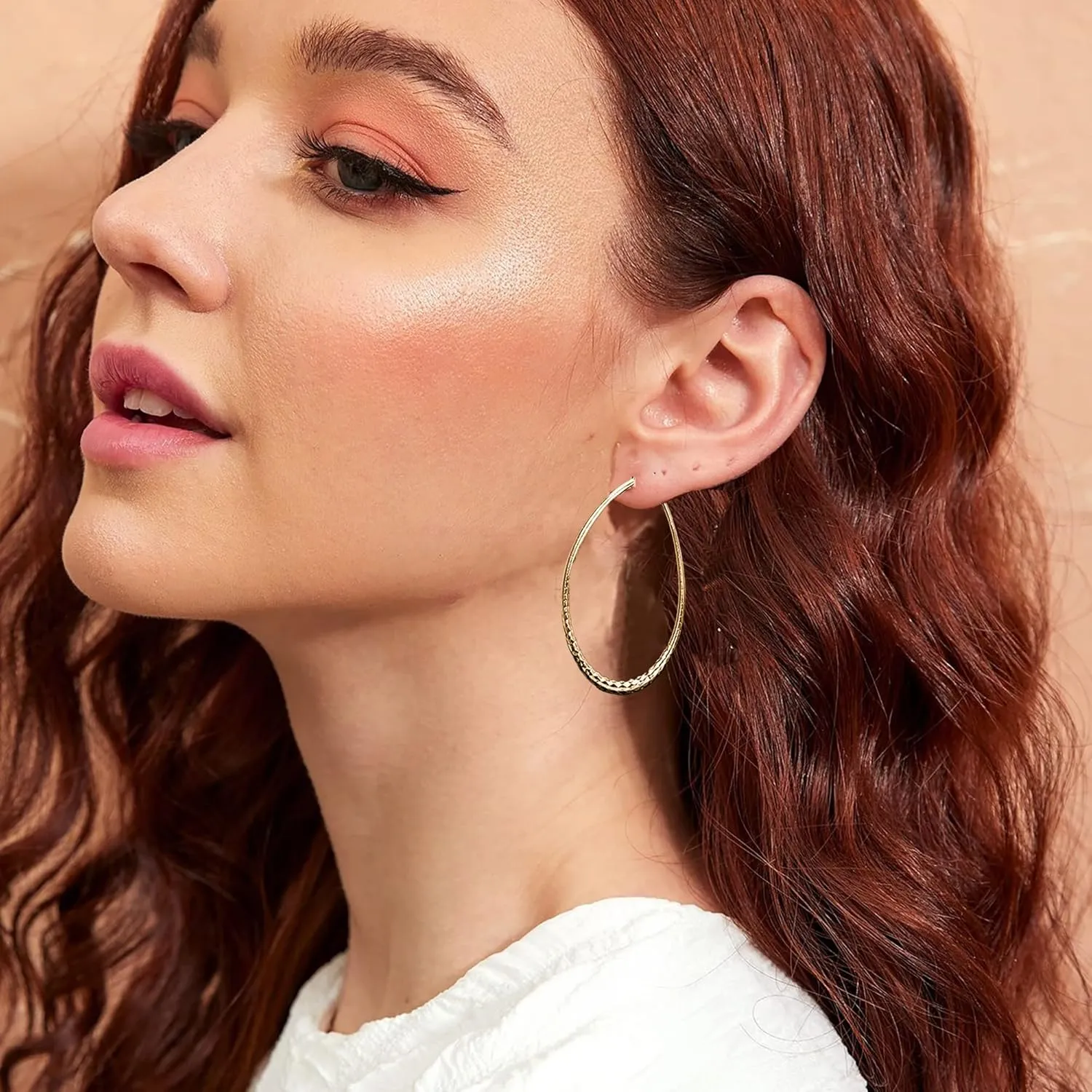 Sterling Silver Hoop Earrings,Oval Gold Hoop Earrings for Women Hypoallergenic Big Teardrop Hoop Earrings Diamond-Cut Large Gold Chunky Hoops for Womens 925 Sterling Silver Earrings 55/75/85mm