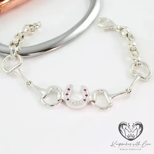 Sterling Silver Small Eggbutts with Red Gem Horseshoe Bracelet