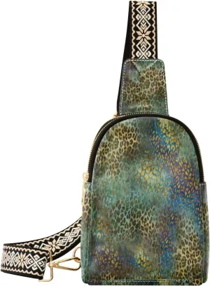 Striped Leopard Fanny Pack Crossbody PC Leather Small Sling Bag for Women Fashion Waist Packs Chest Bag for Travel Sports Running Hiking