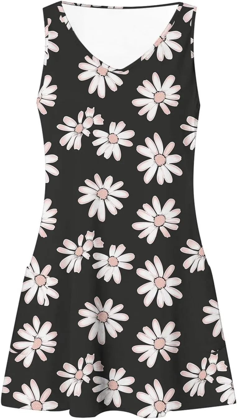 Summer Dresses Womens Sleeveless Floral Print Beach Sundress Cute V Neck Mini Tank Dress Boho Short
