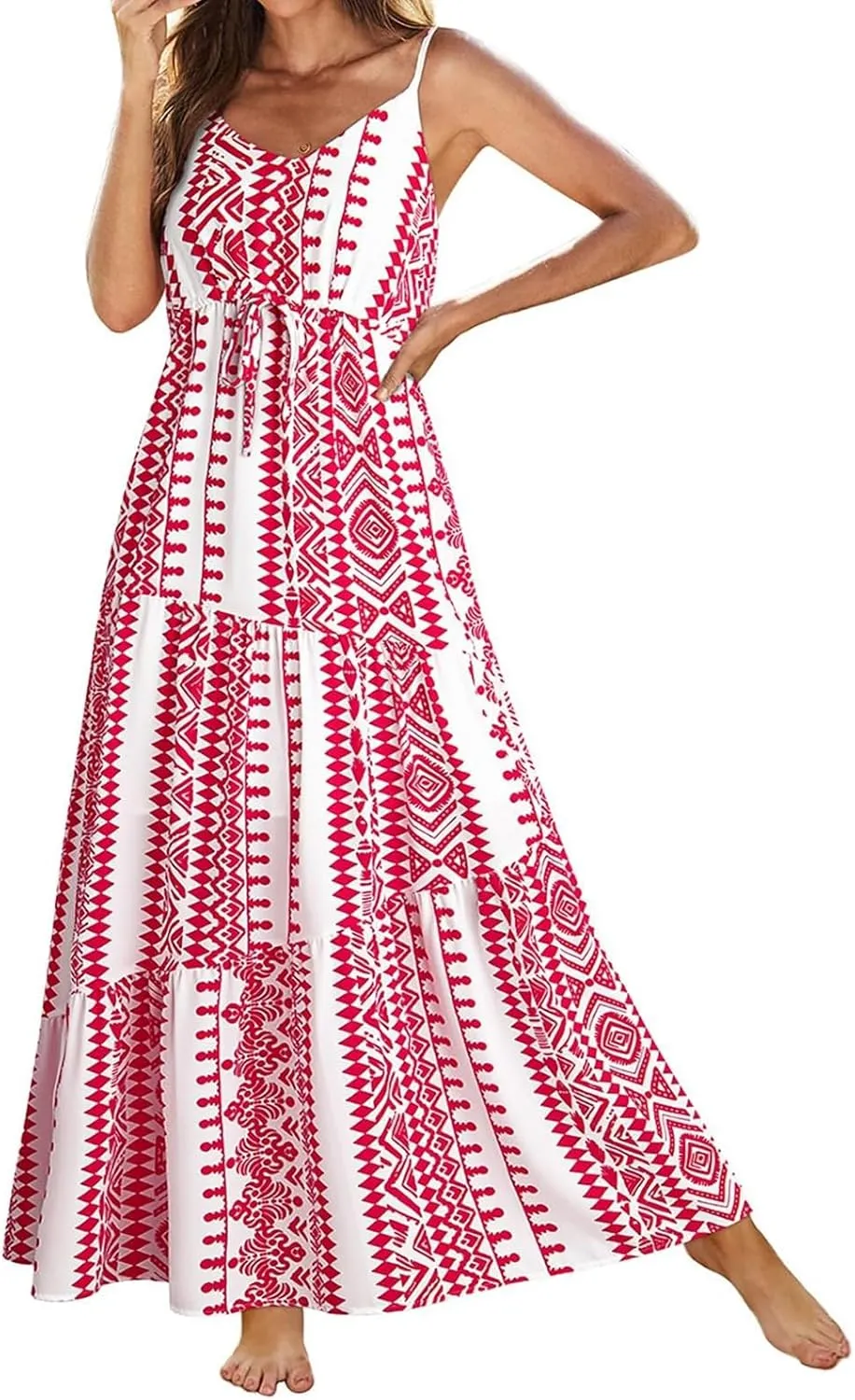 Sundresses for Women 2025 Sexy V Neck Sleeveless Floral Print Maxi Dress Stylish Casual Bohemian Summer Beach Dresses