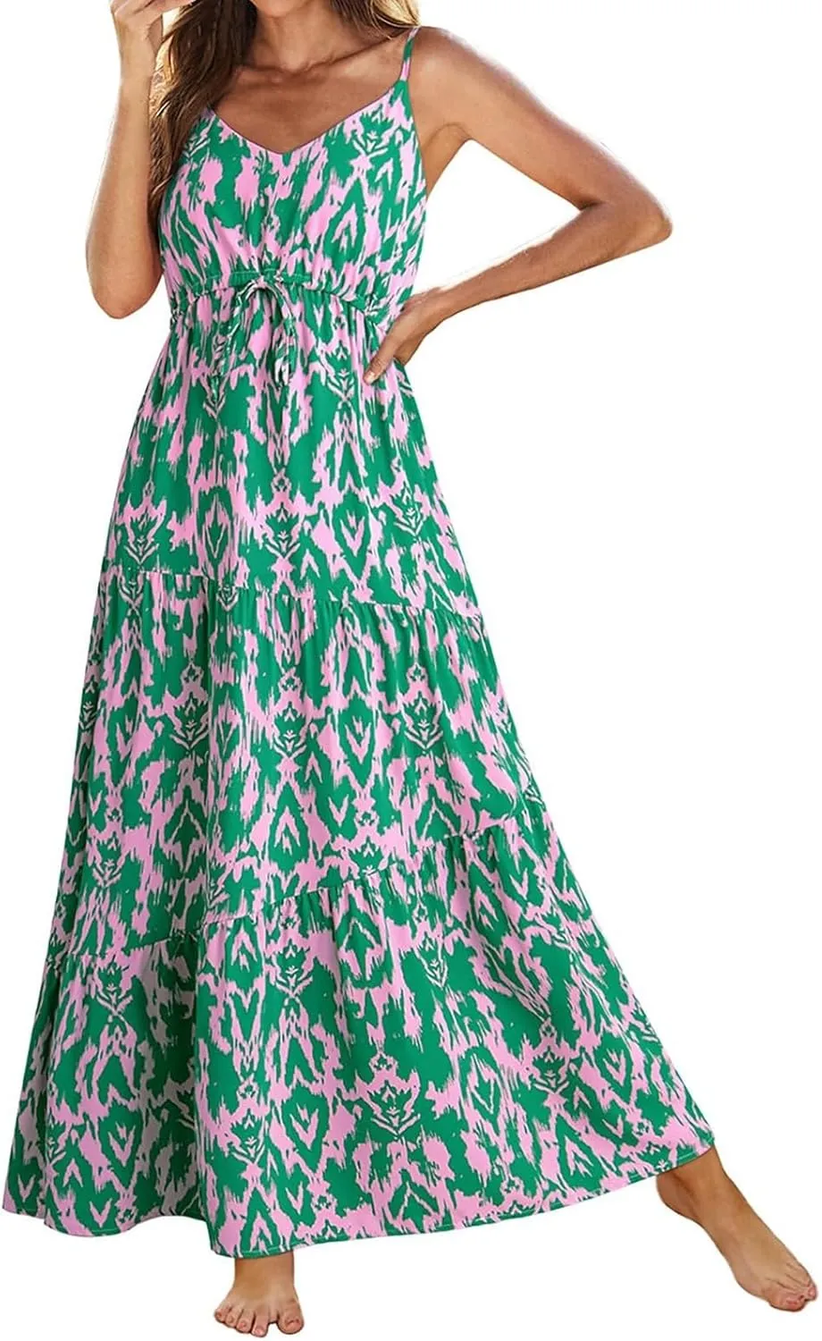Sundresses for Women 2025 Sexy V Neck Sleeveless Floral Print Maxi Dress Stylish Casual Bohemian Summer Beach Dresses