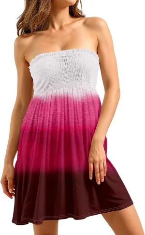 Sundresses for Women 2025 Summer Tube Dress Cute Sexy Off Shoulder Print Sleeveless Dress