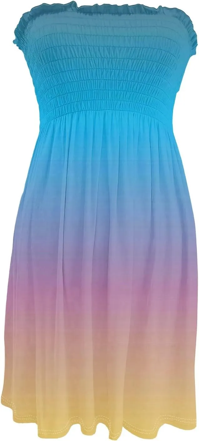 Sundresses for Women 2025 Summer Tube Dress Cute Sexy Off Shoulder Print Sleeveless Dress