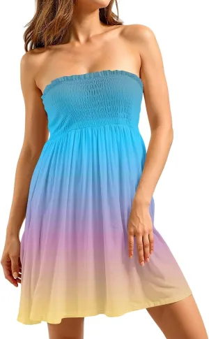 Sundresses for Women 2025 Summer Tube Dress Cute Sexy Off Shoulder Print Sleeveless Dress