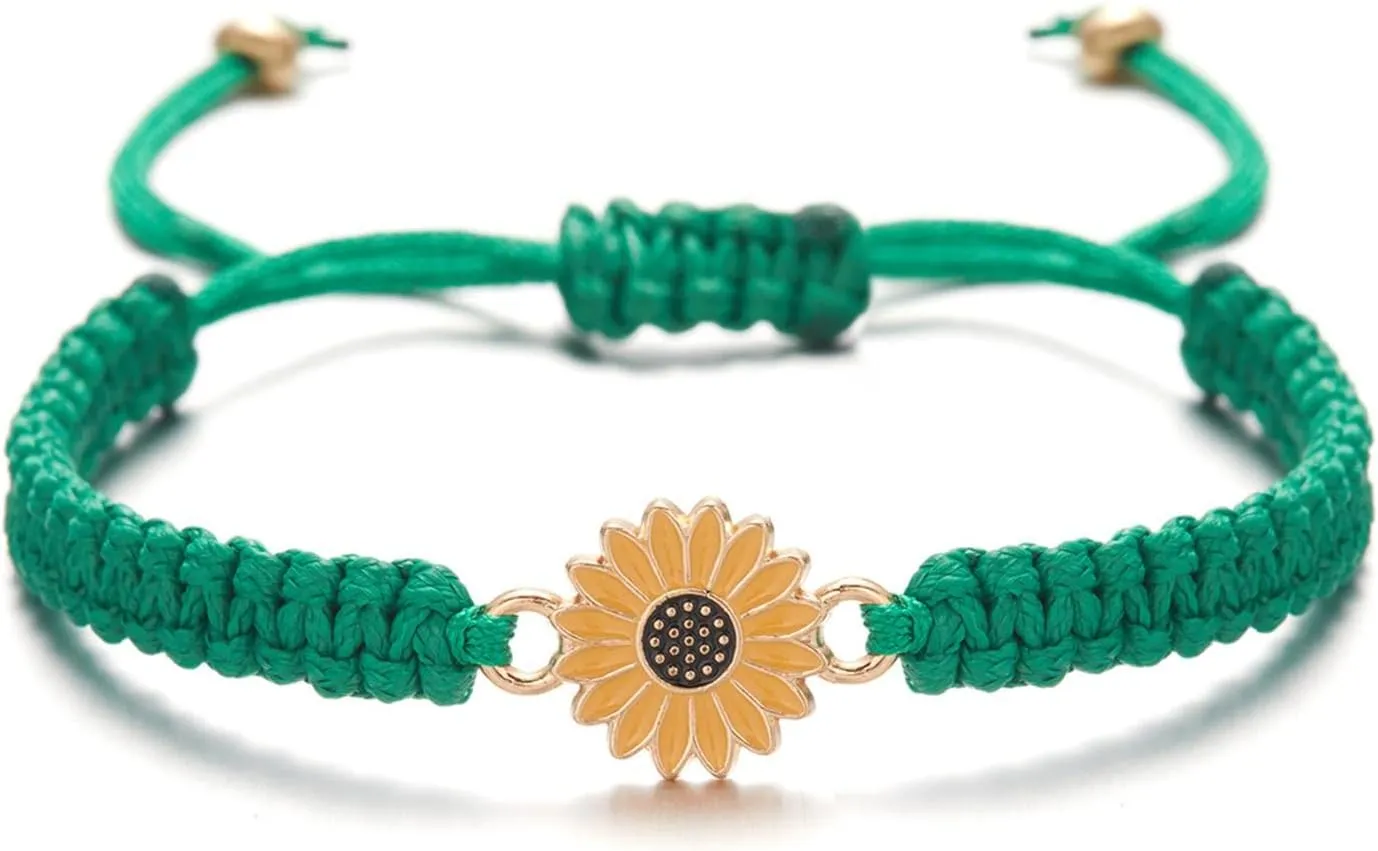 Sunflower Bracelets Adjustable Boho Sunflower Daisy Charm Bracelets Handmade Braided Rope Friendship Matching Bracelets Promise Bracelets for Couples Women Friends Summer Jewelry