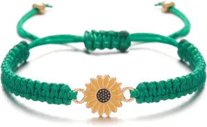 Sunflower Bracelets Adjustable Boho Sunflower Daisy Charm Bracelets Handmade Braided Rope Friendship Matching Bracelets Promise Bracelets for Couples Women Friends Summer Jewelry