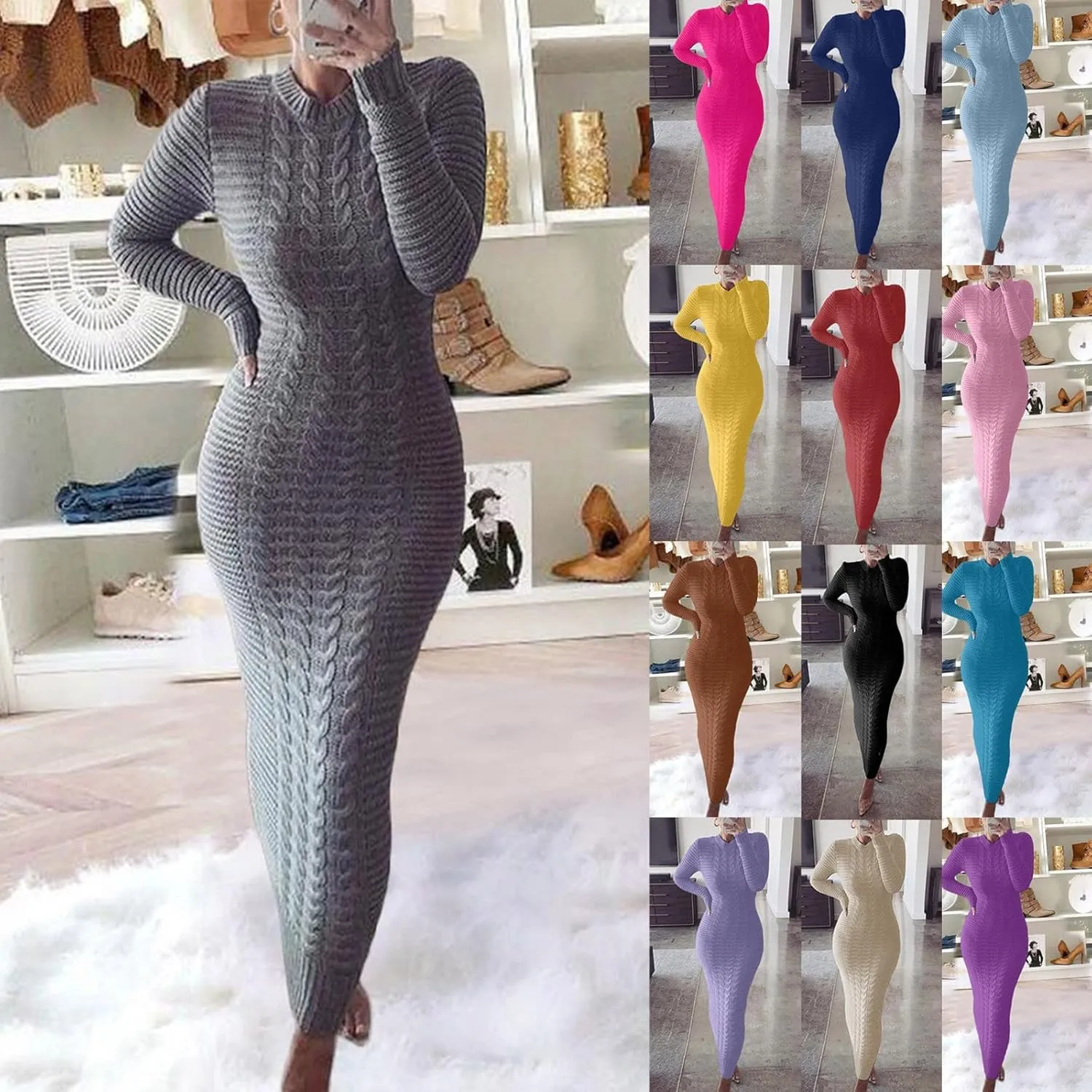 Sweater Dresses for Women,Sexy Bodycon Long Sleeve Dress for Winter Plus Size Pullover Dress for Party Evening