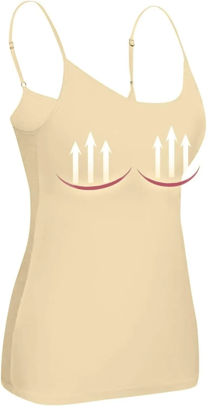 Tank Top for Women with Built in Bra Padded Adjustable Spaghetti Strap Camisoles for Layering Fitted Scoop Neck Undershirts