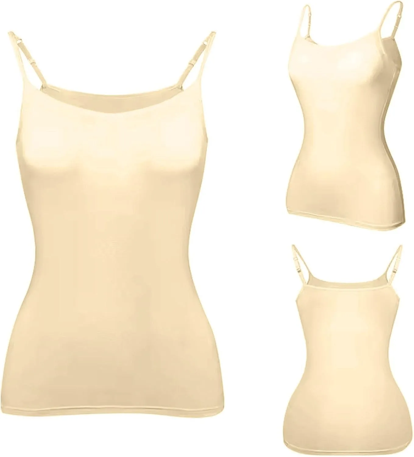 Tank Top for Women with Built in Bra Padded Adjustable Spaghetti Strap Camisoles for Layering Fitted Scoop Neck Undershirts