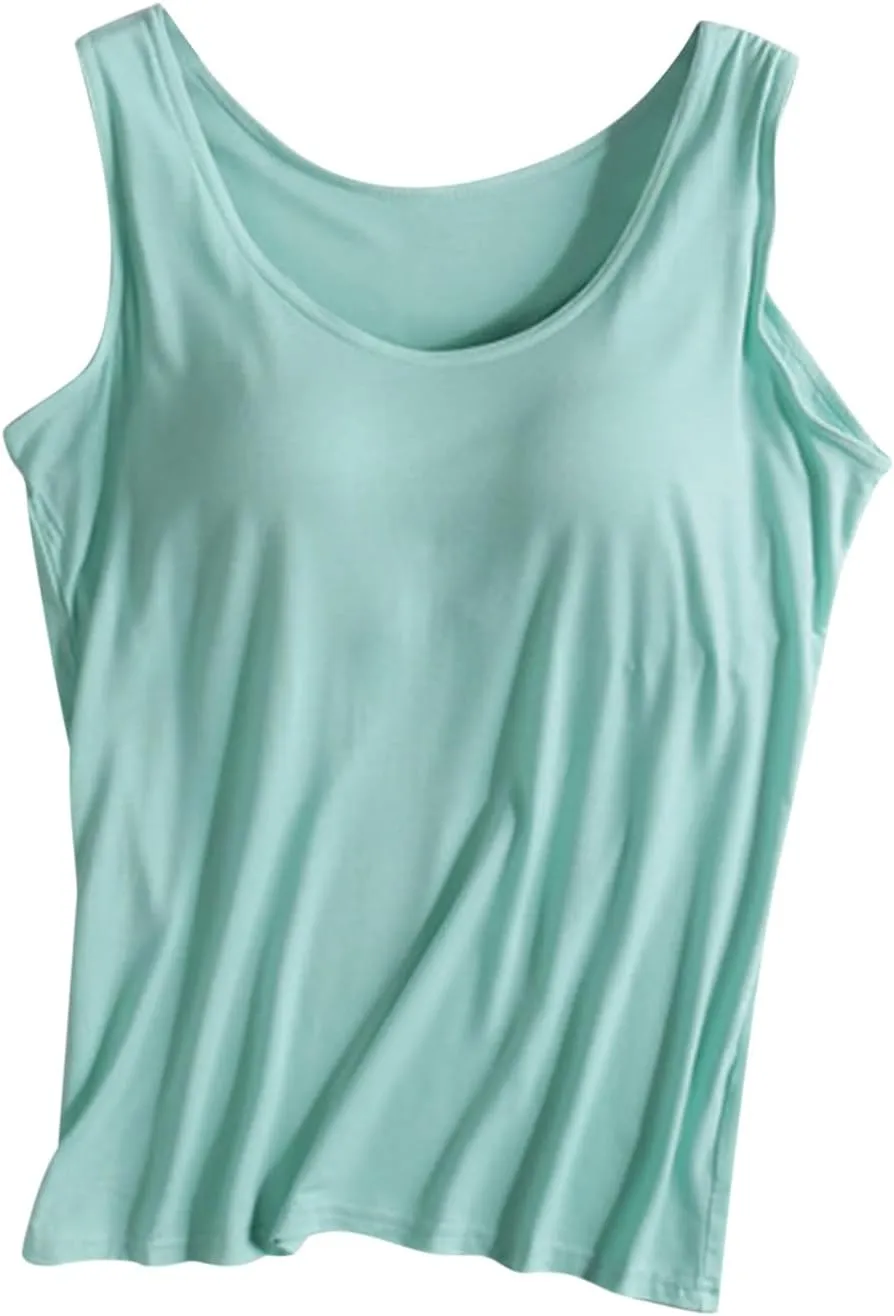 Tank Top for Women with Built in Bra Spaghetti Strap Workout Yoga Camisole Tops Basic Padded Tank Tops Summer Clothes