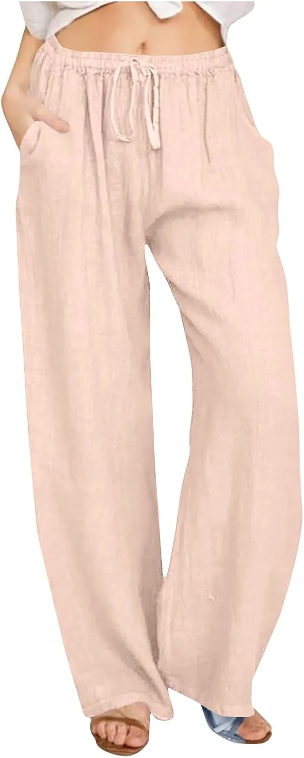 TARIENDY High Waisted Pants for Women Wide Leg Casual Summer Palazzo Trousers Loose Comfy Drawstring Pant with Pockets