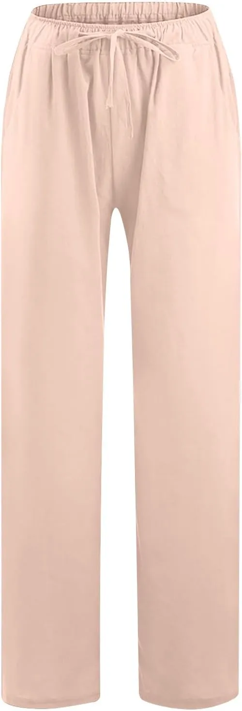 TARIENDY High Waisted Pants for Women Wide Leg Casual Summer Palazzo Trousers Loose Comfy Drawstring Pant with Pockets