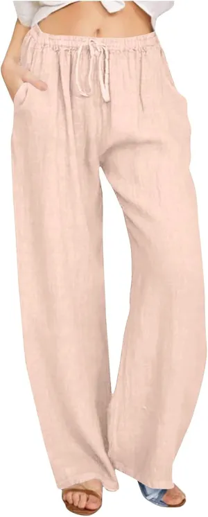 TARIENDY High Waisted Pants for Women Wide Leg Casual Summer Palazzo Trousers Loose Comfy Drawstring Pant with Pockets