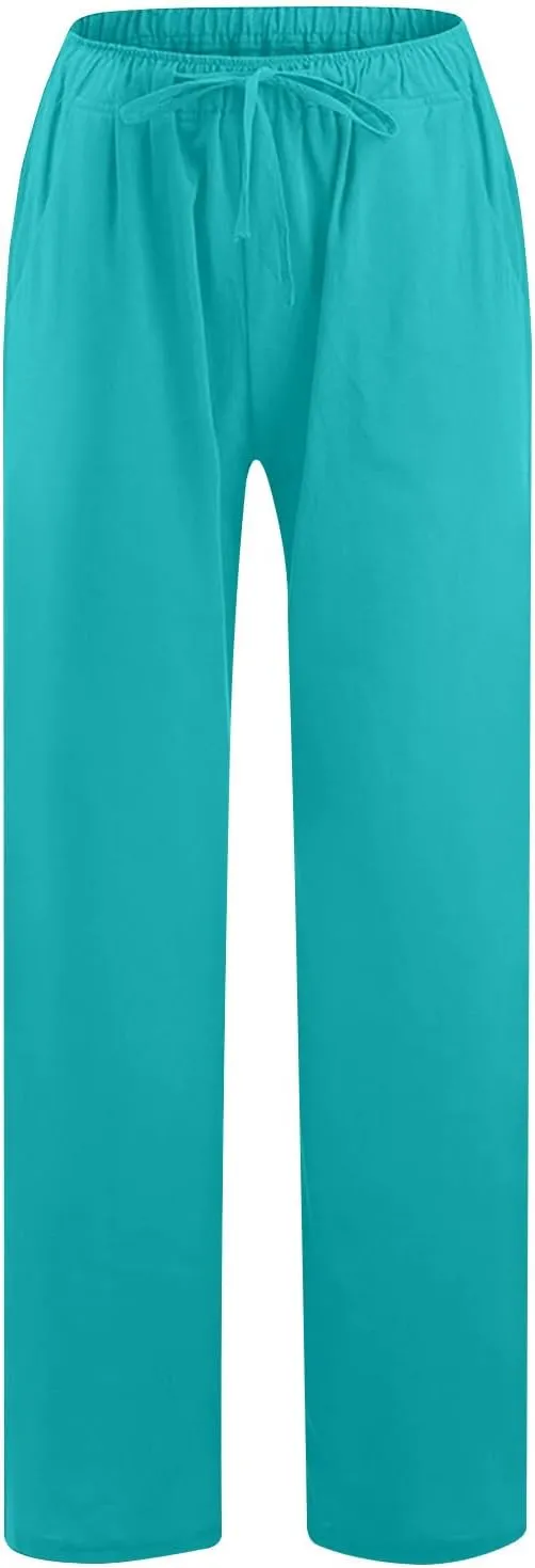 TARIENDY High Waisted Pants Women's Summer Casual Elastic Drawstring Wide Leg Palazzo Pants Comfy Trousers with Pockets