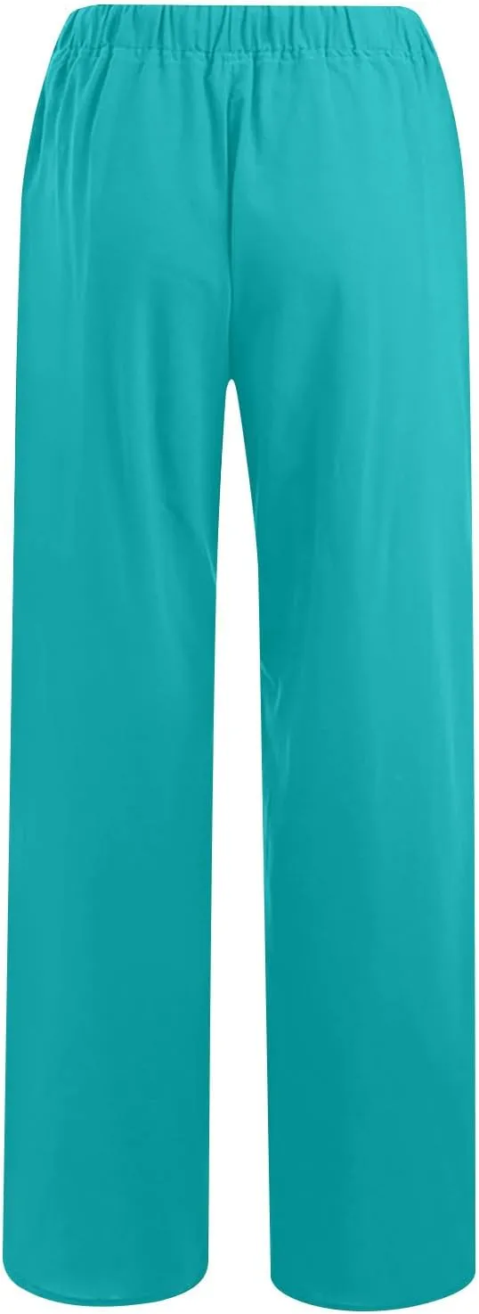 TARIENDY High Waisted Pants Women's Summer Casual Elastic Drawstring Wide Leg Palazzo Pants Comfy Trousers with Pockets