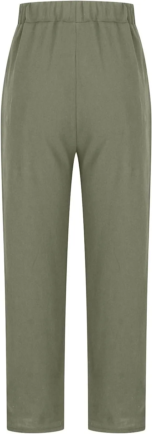 TARIENDY Womens Casual Pants Straight Leg Elastic Waist Summer Pant Plus Size Comfy Trousers Beach Outfits with Pockets