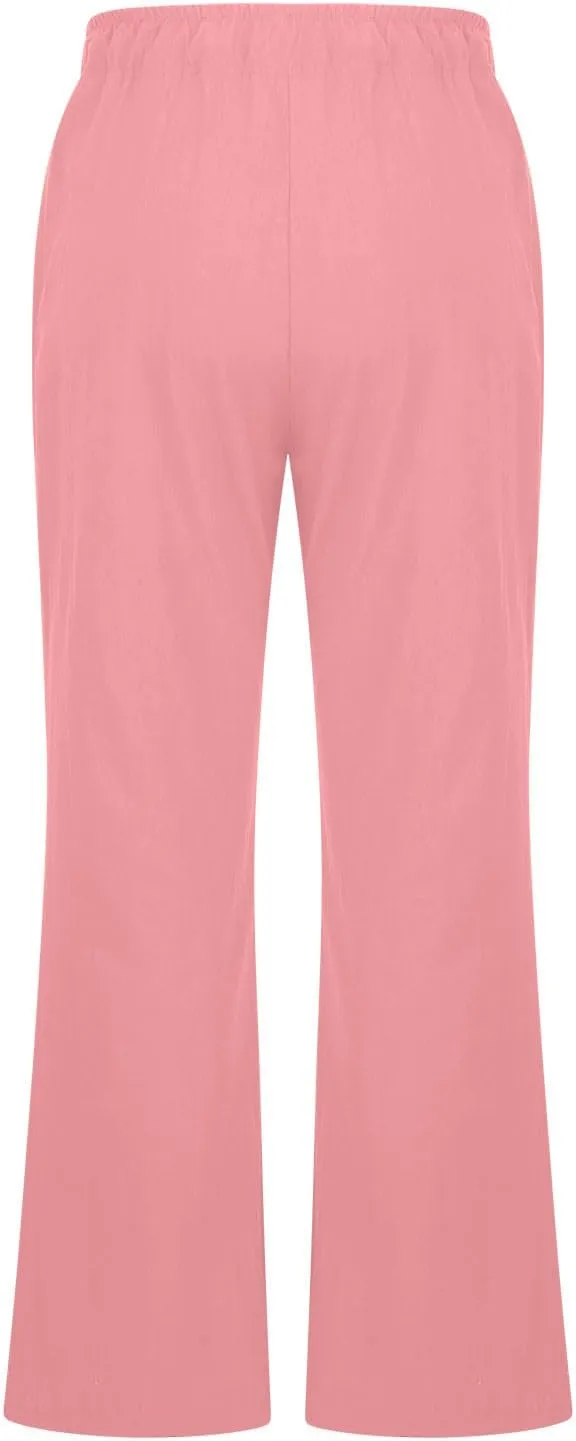 TARIENDY Womens Wide Leg Pants Summer Beach Casual Pants High Waisted Elastic Drawstring Trousers Comfy Pants with Pockets