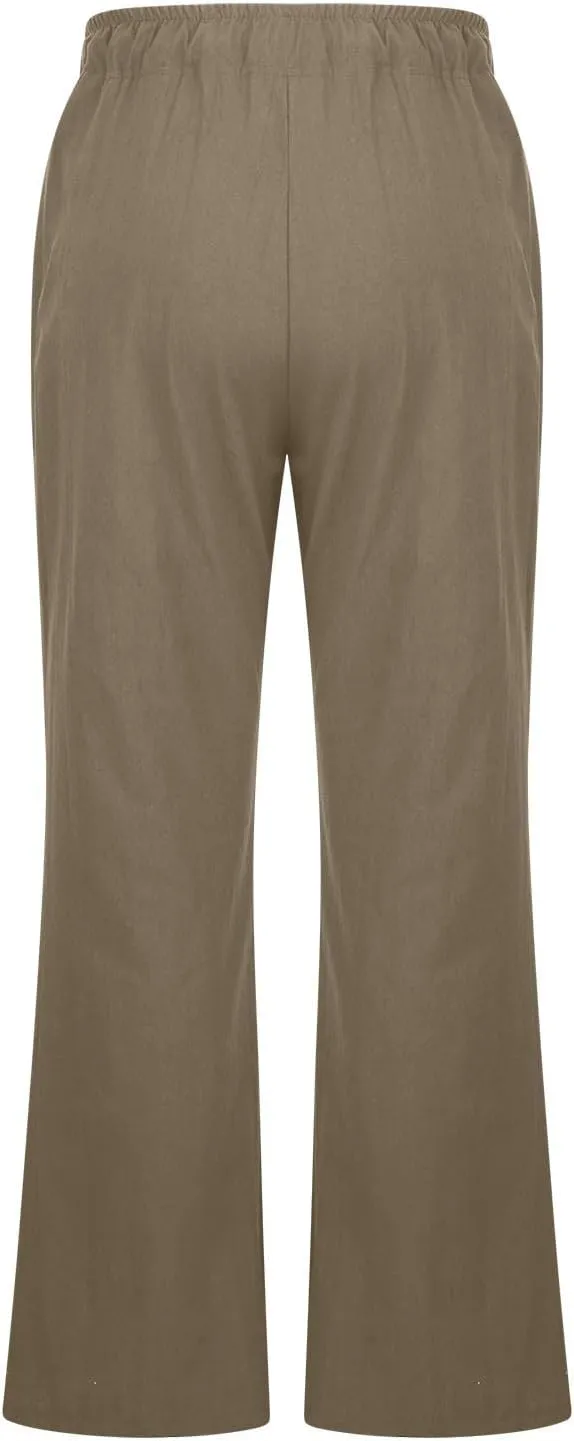 TARIENDY Womens Wide Leg Pants Summer Beach Casual Pants High Waisted Elastic Drawstring Trousers Comfy Pants with Pockets