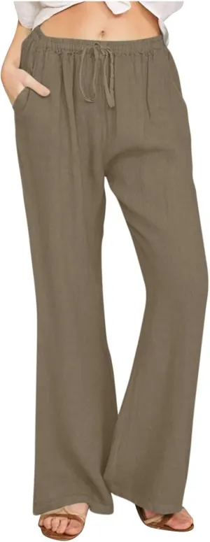 TARIENDY Womens Wide Leg Pants Summer Beach Casual Pants High Waisted Elastic Drawstring Trousers Comfy Pants with Pockets