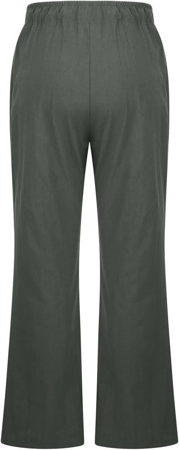 TARIENDY Womens Wide Leg Pants Summer Beach Casual Pants High Waisted Elastic Drawstring Trousers Comfy Pants with Pockets