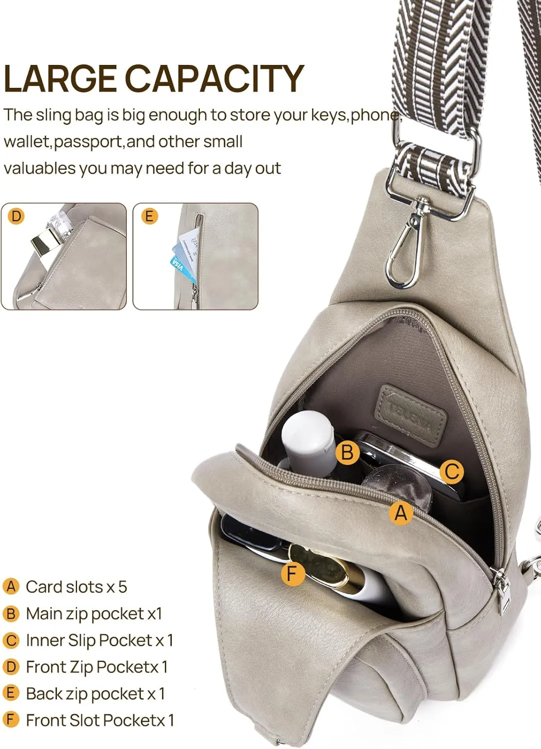 Telena Large Sling Bag Crossbody Bags for Women Fanny Packs Cross Body with Adjustable Strap
