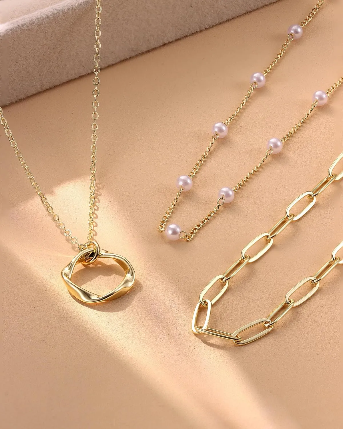 TEN MIRO Pearl Necklaces for Women Trendy, Dainty 16k Gold Layered Necklaces for Women Gold Necklace Stack Stackable Pearl Necklace for Wedding Prom Jewelry Gifts