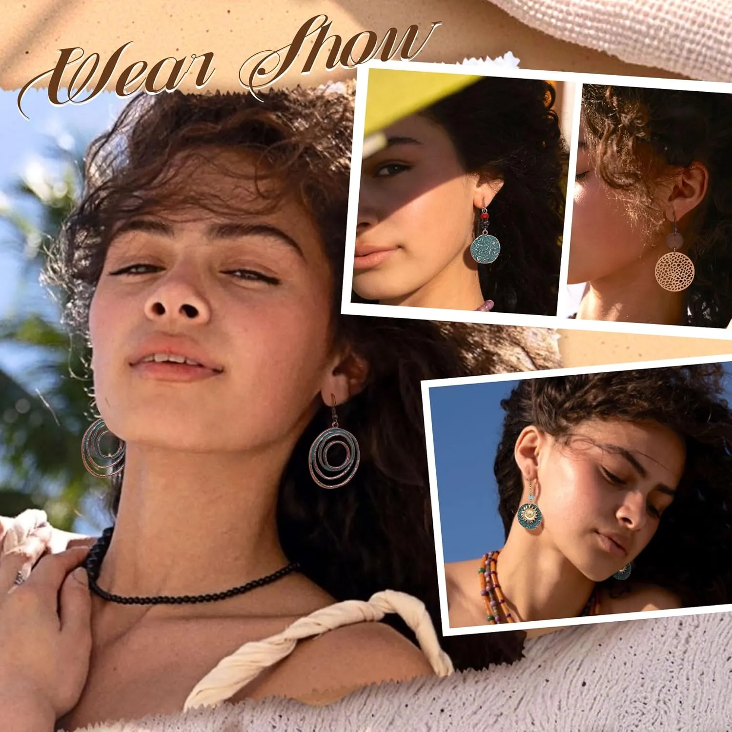 Thunaraz Boho Vintage Dangle Earrings Set for Women Geometric Teardrop Round Wooden Earrings Ethnic Bohemian Star Sunflower Earrings Christmas Earrings Jewelry Women, Silver