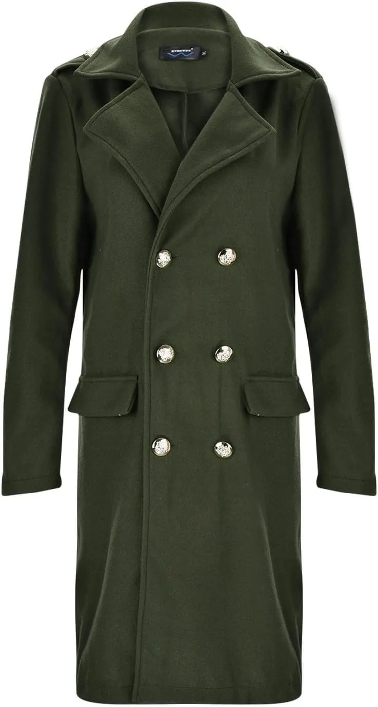Trench Coats for Women 2024 Casual Notched Lapel Long Winter Coats Singe-Breasted Wool Blend Pea Coat Outwear