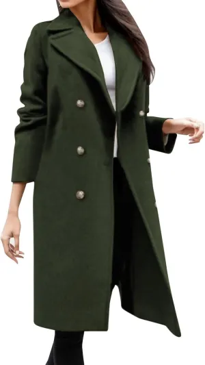 Trench Coats for Women 2024 Casual Notched Lapel Long Winter Coats Singe-Breasted Wool Blend Pea Coat Outwear