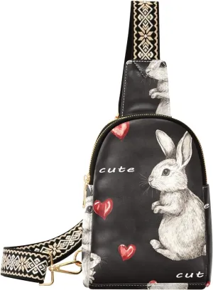 trendy Rabbit Vintage Valentine's Day bags for girls sturdy brown leather fanny pack for travel