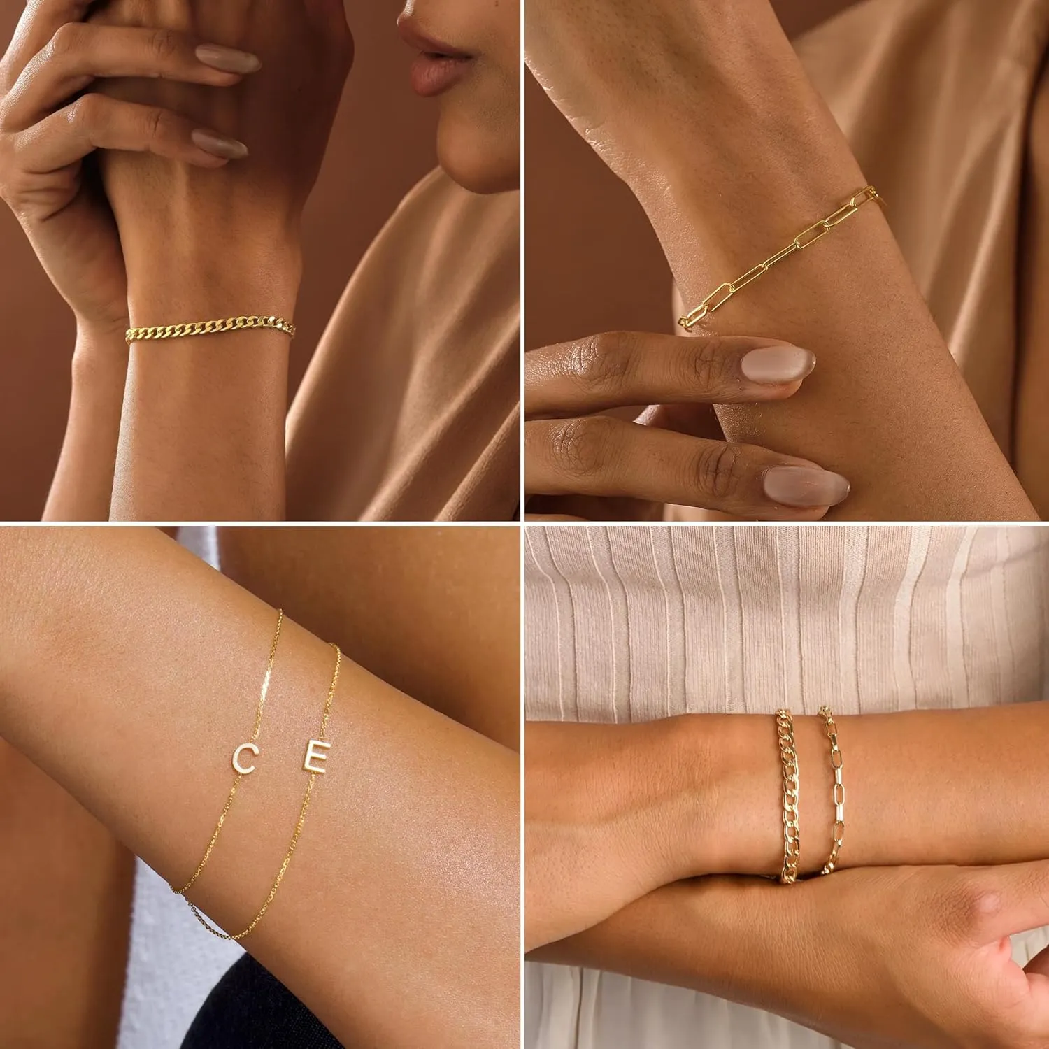 Turandoss Gold Bracelets for Women Trendy - Personalized Initial Dainty Stackable Gold Cuban Chain Paperclip Chain Bracelets Sets for Women Teen Girls