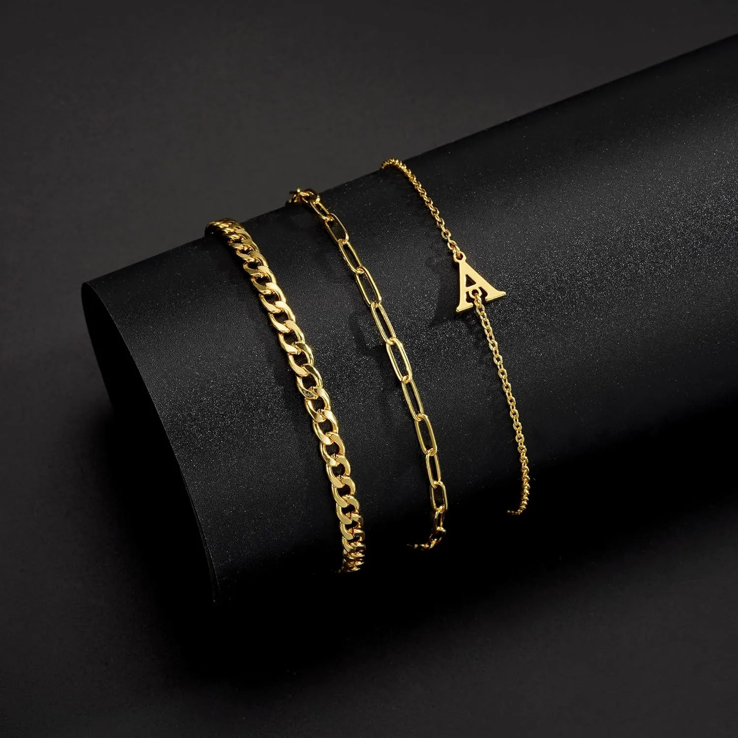 Turandoss Gold Bracelets for Women Trendy - Personalized Initial Dainty Stackable Gold Cuban Chain Paperclip Chain Bracelets Sets for Women Teen Girls