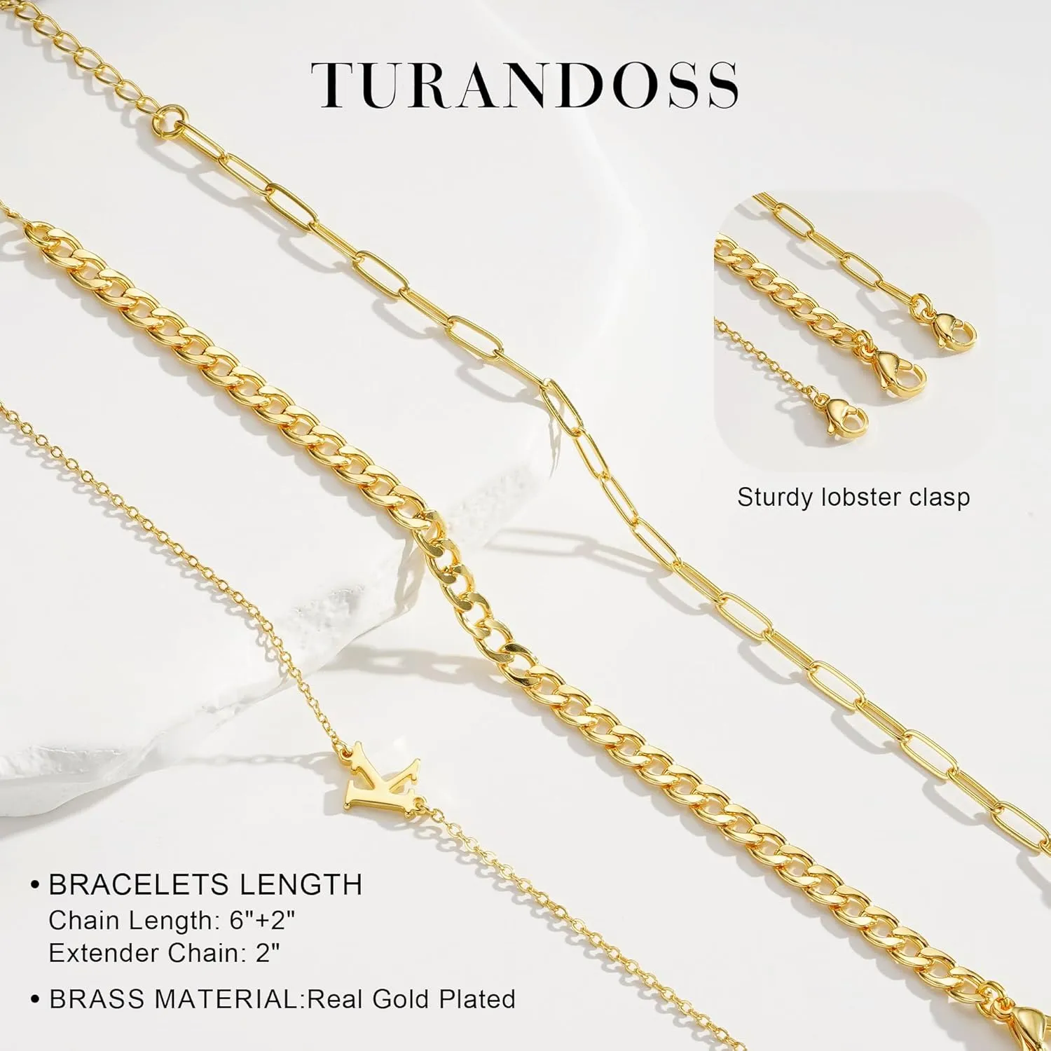 Turandoss Gold Bracelets for Women Trendy - Personalized Initial Dainty Stackable Gold Cuban Chain Paperclip Chain Bracelets Sets for Women Teen Girls