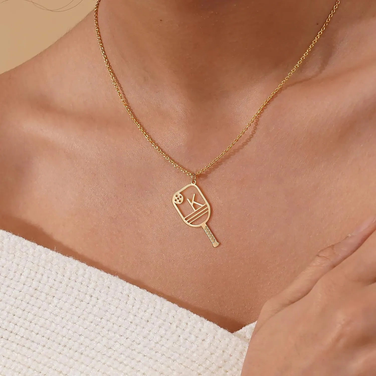 Turandoss Pickleball Paddle Initial Necklaces - Gold Pickleball Initial Necklaces for Women Girls Dainty Gold Necklaces for Women Teen Girls Personalized Pickleball Gifts for Women Girls Jewelry