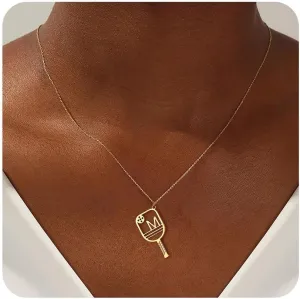 Turandoss Pickleball Paddle Initial Necklaces - Gold Pickleball Initial Necklaces for Women Girls Dainty Gold Necklaces for Women Teen Girls Personalized Pickleball Gifts for Women Girls Jewelry