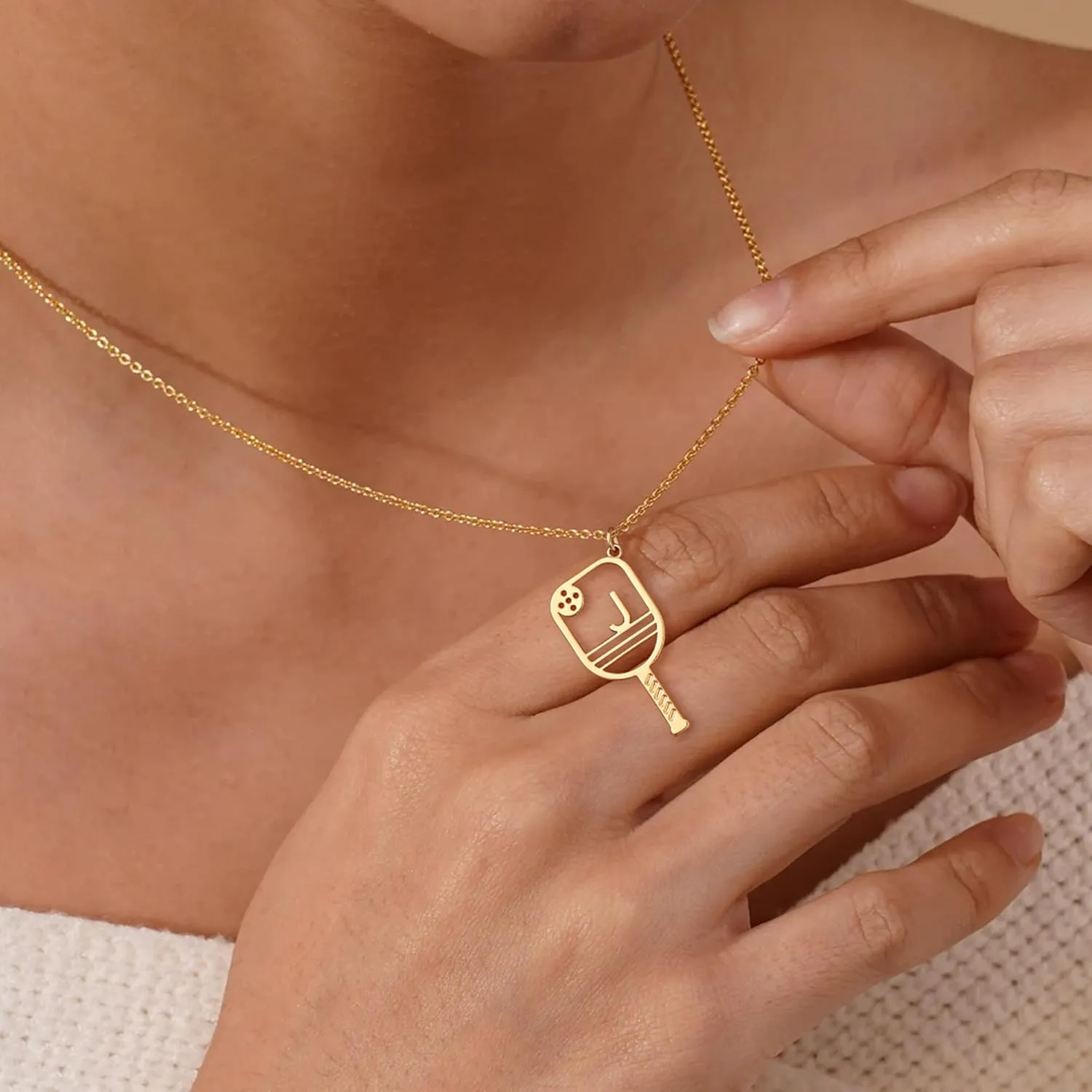 Turandoss Pickleball Paddle Initial Necklaces - Gold Pickleball Initial Necklaces for Women Girls Dainty Gold Necklaces for Women Teen Girls Personalized Pickleball Gifts for Women Girls Jewelry