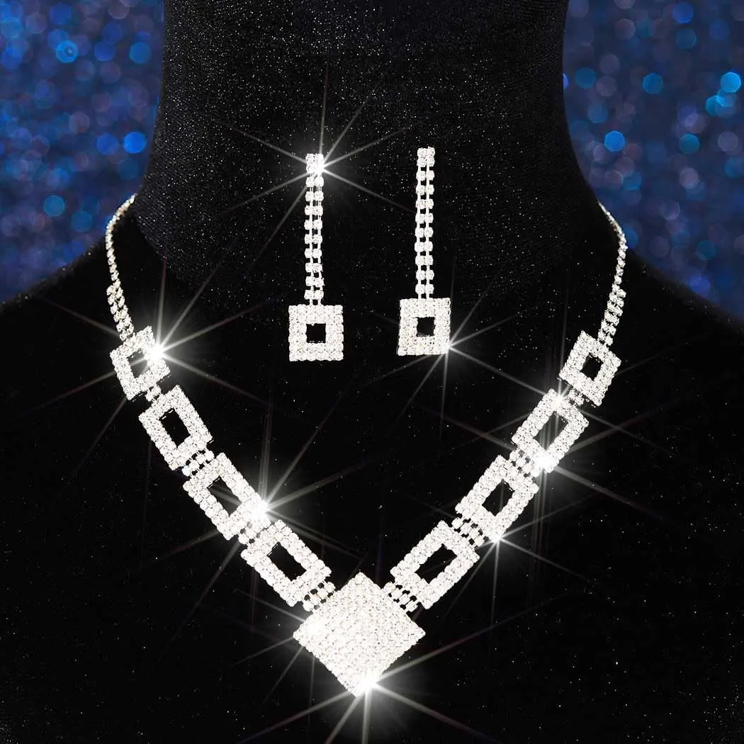 TWINKLEDE Wedding Rhinestone Necklace Jewelry Set Crystal Necklaces and Earrings Sets Bridal Prom Necklaces for Women