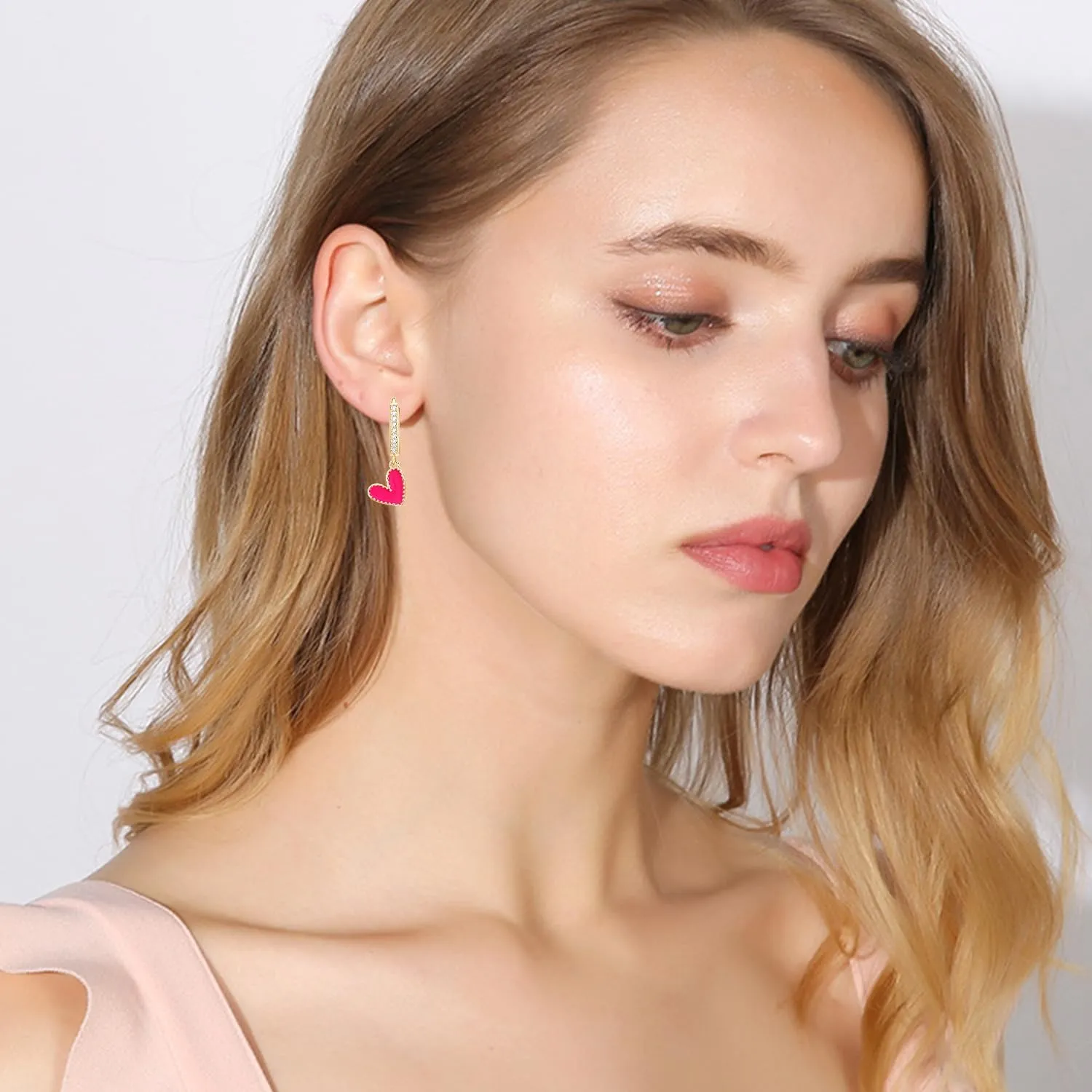 Unique Dainty Sparkly Crystal Red Heart Dangle Drop Earrings Elegant 14k Gold Chic Love Heart Huggie Hoop Earrings for Women Lover Statement Jewelry Christmas Valentines Day Gifts