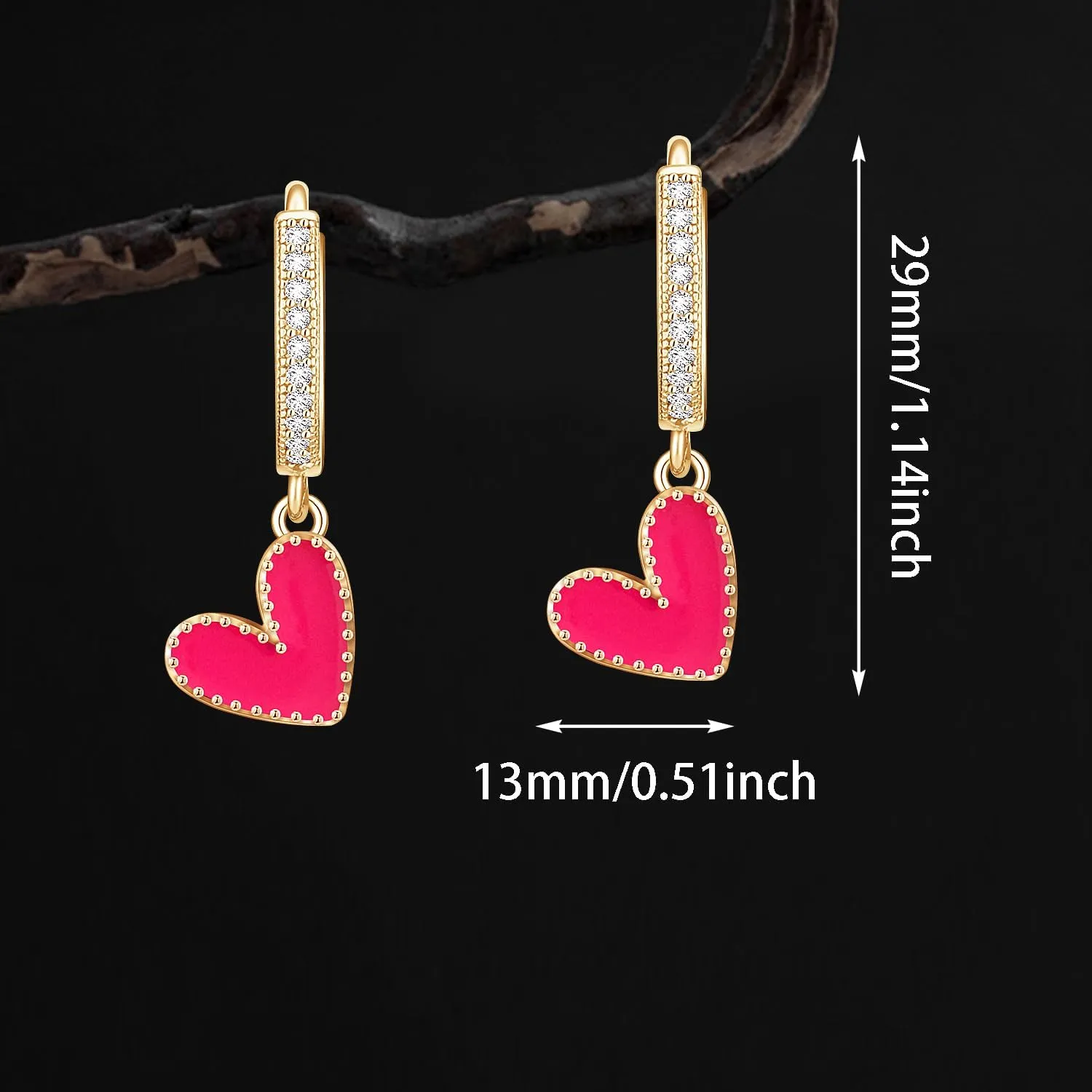 Unique Dainty Sparkly Crystal Red Heart Dangle Drop Earrings Elegant 14k Gold Chic Love Heart Huggie Hoop Earrings for Women Lover Statement Jewelry Christmas Valentines Day Gifts