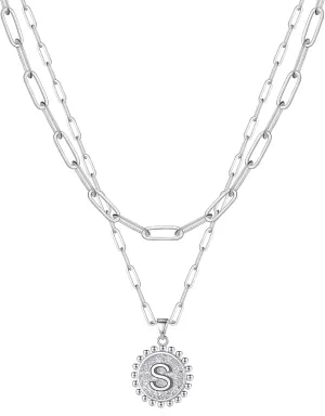 Ursteel Layered Initial Necklaces for Women - 14K Gold Plated Dainty Layering Paperclip Chain Necklaces for Women Jewelry