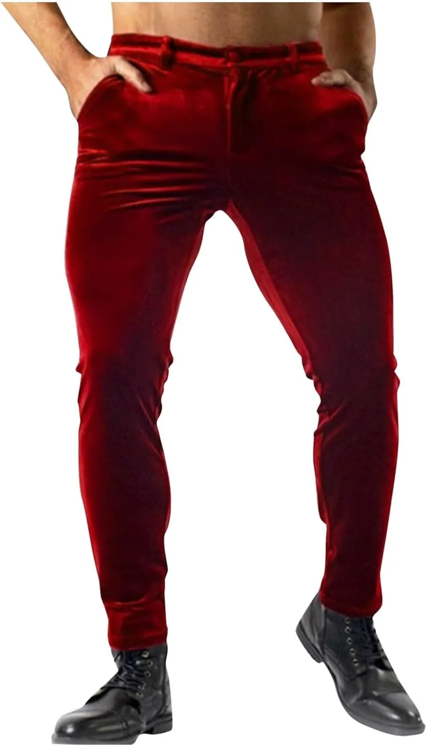 Velvet Slim Fit Pants Men Stretchy Elegant Comfortable Party Stylish Formal Trousers Soft Evening Event