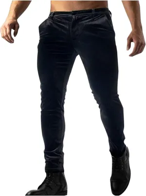Velvet Slim Fit Pants Men Stretchy Elegant Comfortable Party Stylish Formal Trousers Soft Evening Event